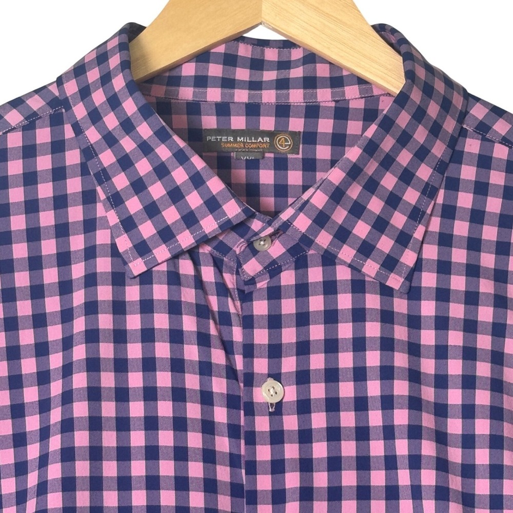 Peter Millar Summer Comfort Mens XXL Pink Blue Check Performance Shirt